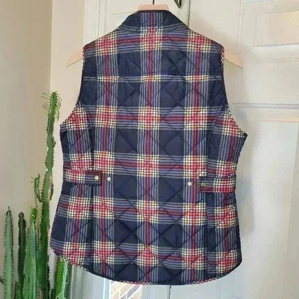 Crown & Ivy Blue Plaid Puffer Vest‎ Adjustable Waist, Size Petite L - Picture 5 of 10
